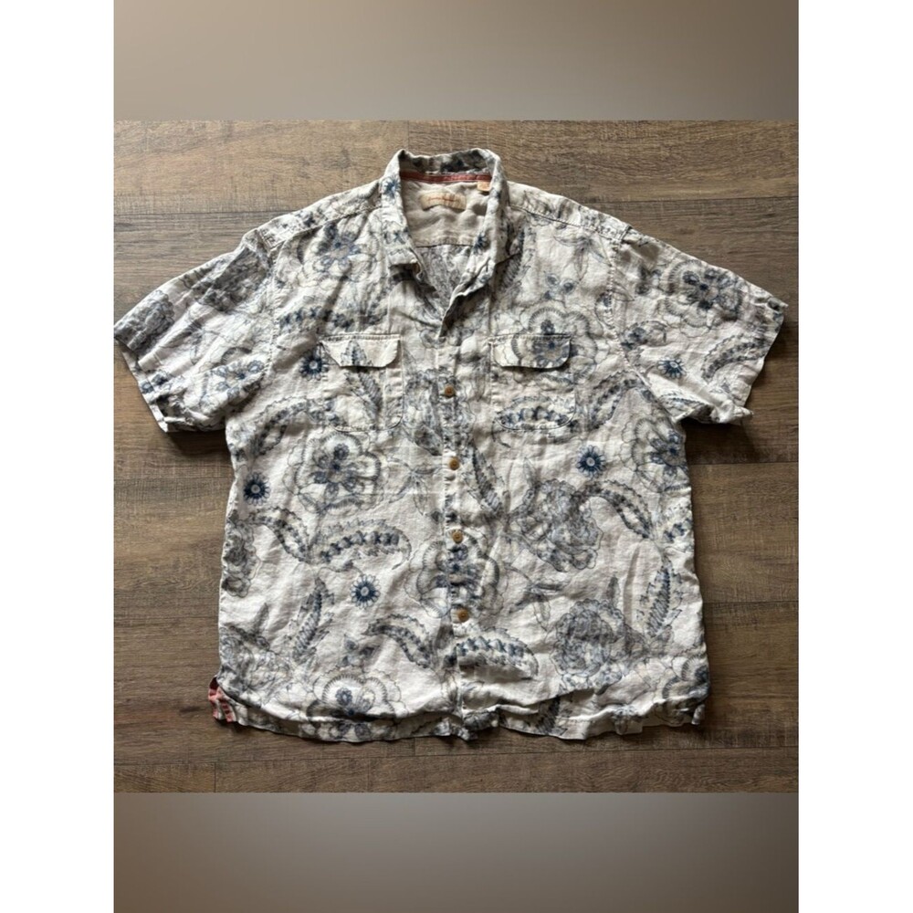 Tommy Bahama men’s size XXL 100% linen white and blue floral button down shirt
